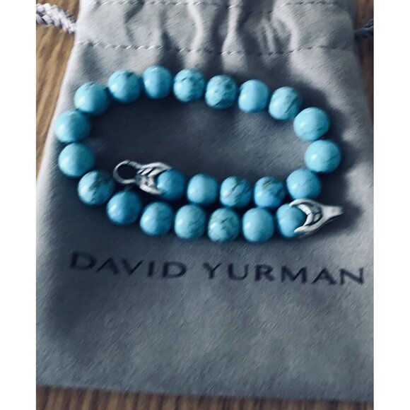 David Yurman 8mm Spiritual Beads Bracelet SS w/Turquoise 8.25” MSRP $1,250 “Mint - Picture 2 of 9